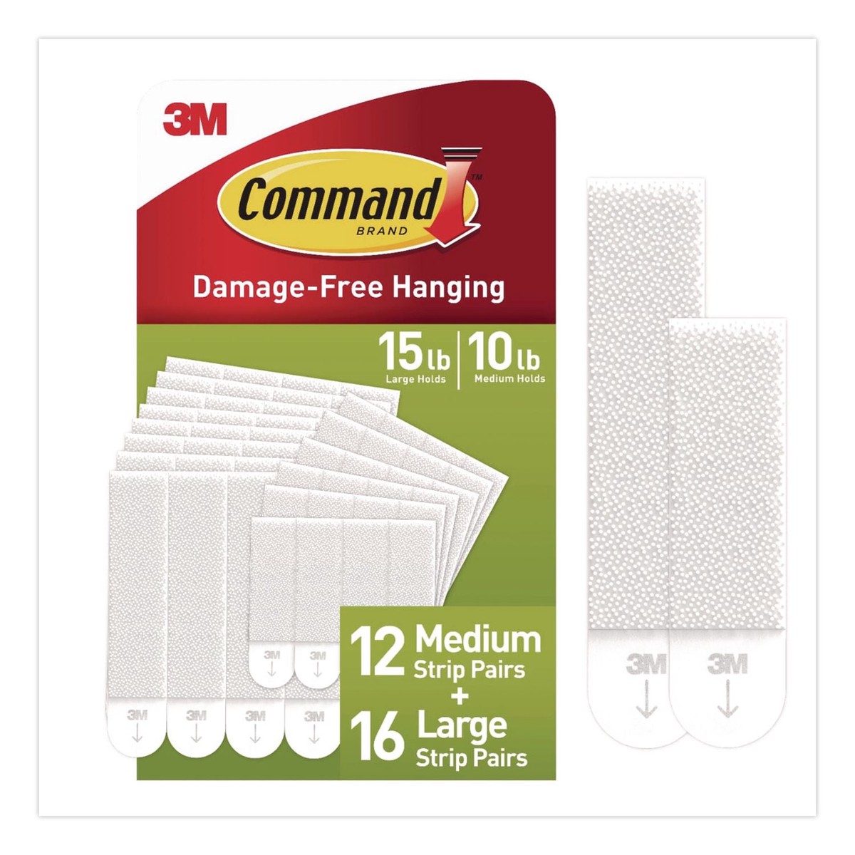 Command Damage-Free Hanging Picture Hanging Strip Pairs, (16) Large (0.75" x 3.65"), (12) Medium (0.63" x 2.75"), White, 28/Pack (MMMMMM1720928ES)