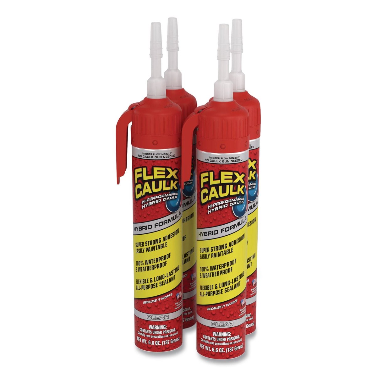Flex Seal Products Flex Caulk Hi-Performance Hybrid Caulk, 6.6 oz Aerosol Can, Dries Clear, 4/Carton (FSGCFSCLRR675)