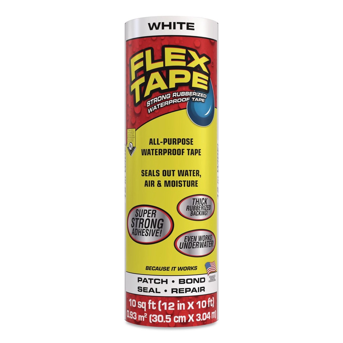 Flex Seal Products Flex Tape Strong Rubberized Waterproof Tape, 4″ Core, 39 mil Thick, 12″ x 10 ft, White, 4/Carton (FSGTFSWHTR1210)
