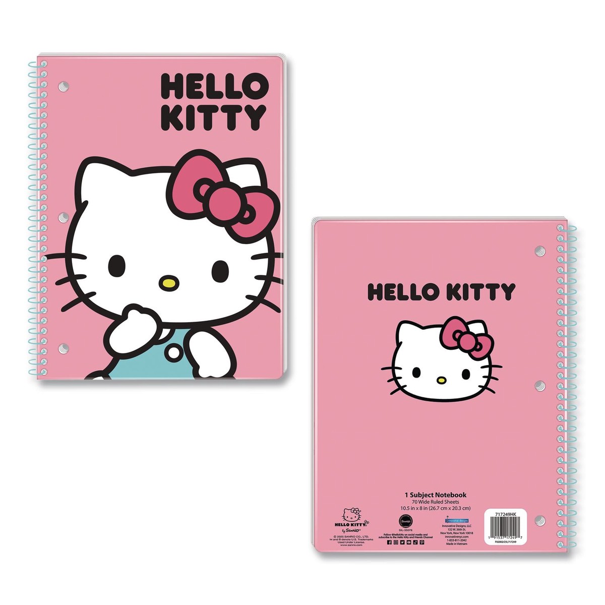 Innovative Designs Licensed Spiral Notebook, Hello Kitty, 1-Subject, Wide/Legal Rule, Multicolor Cover, (70) 10.5 x 8 Sheets (IDI717249HKSA)