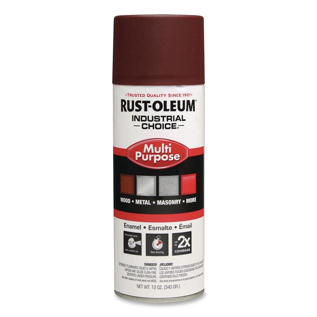 Rust-Oleum Industrial Choice 1600 System Multi-Purpose Enamel Spray Paint, Flat Red, 12 oz Aerosol Can, 6/Carton (RST1667830)