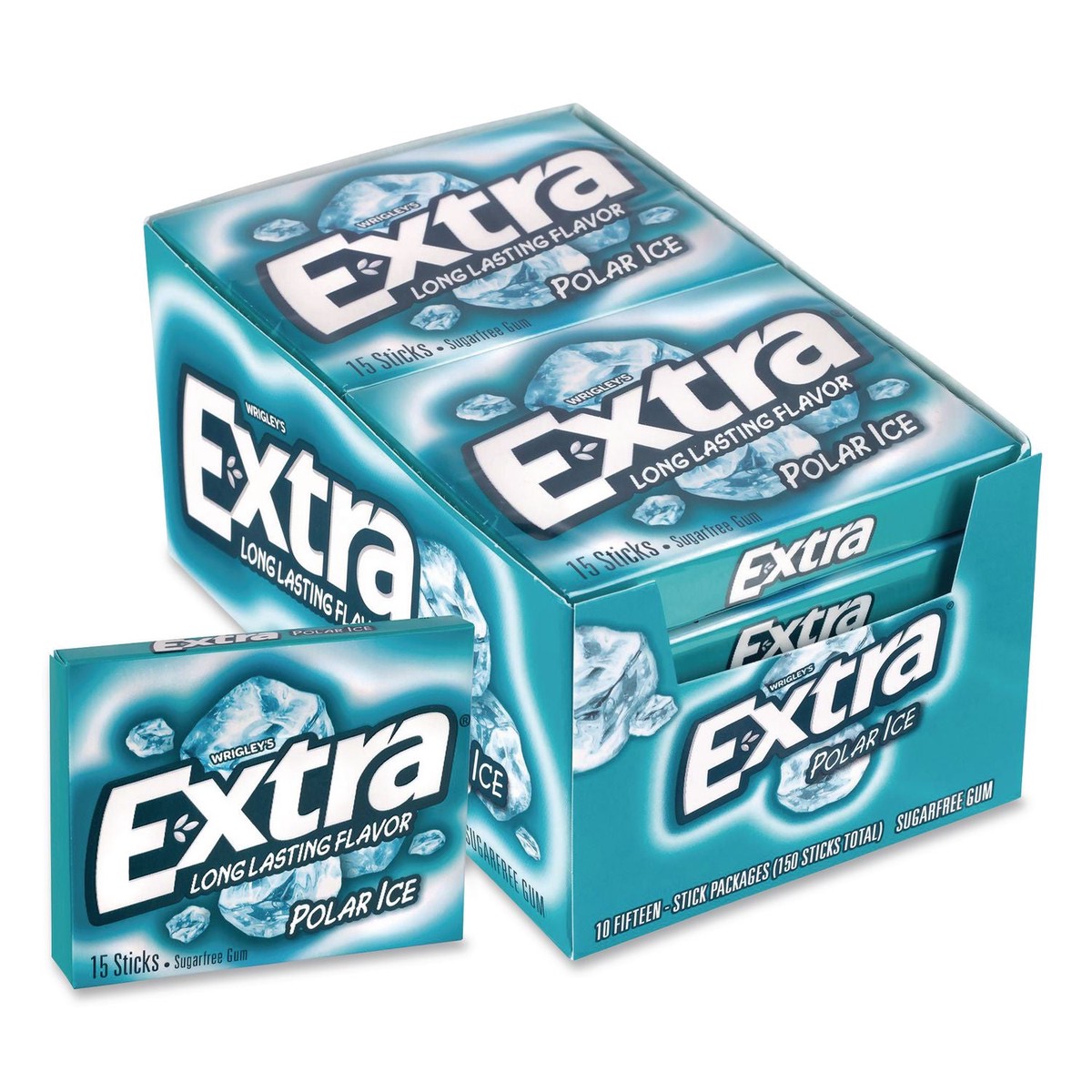 Wrigley’s Extra Polar Ice Sugar-Free Gum, Polar Ice, 15 Sticks/Pack, 10 Packs/Carton (GRR22002641)