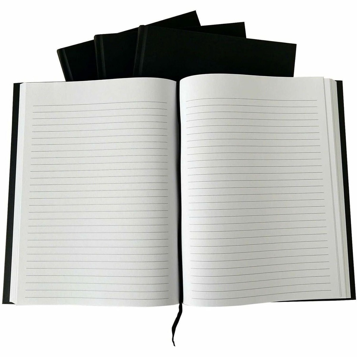 Business Source Hardbound Ruled Linen Journals, Hard Bound, Ruled Margin, Black Cover (BSN10973)