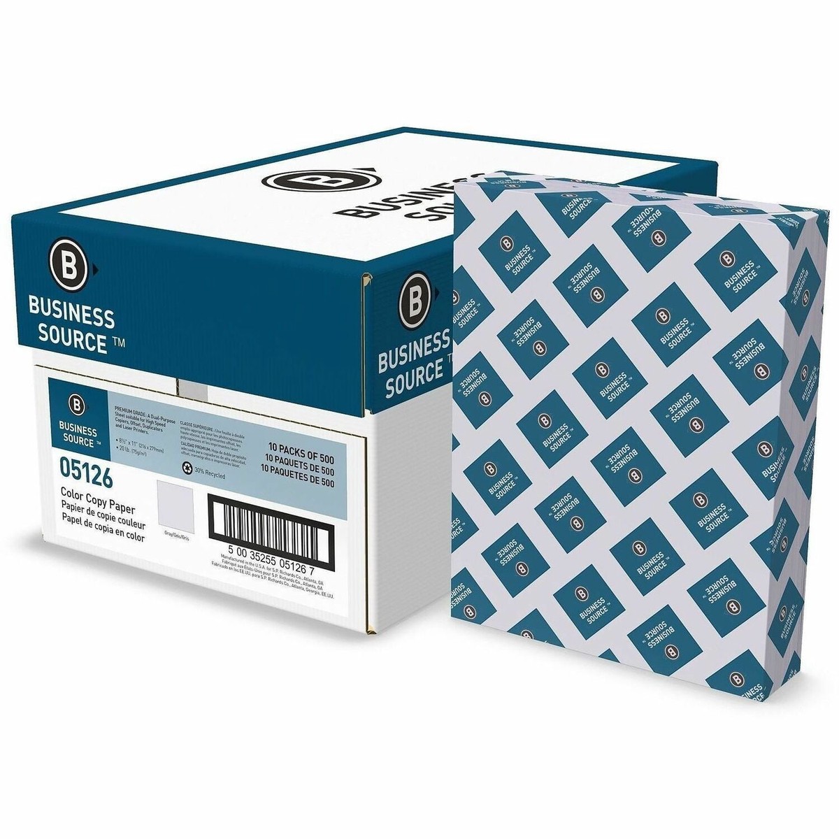 Business Source Multipurpose Color Paper, Letter, 8 1/2″ x 11″, 20 lb Basis Weight, Gray, 500 Sheets/Ream, 10 Reams/Carton (BSN05126)