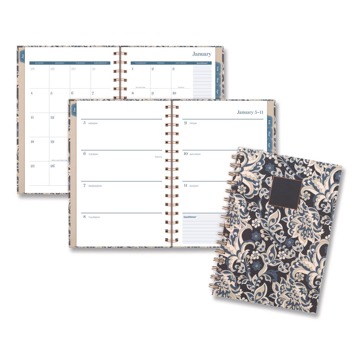 Cambridge Elizabeth Weekly/Monthly Planner, 8.5 x 5.5, Floral Artwork, Blue Cover, 12-Month (Jan-Dec): 2026 (AAG1763200)