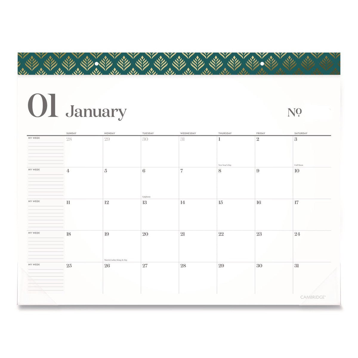 Cambridge WorkStyle Monthly Desk Pad Calendar, 21.75 x 17, White Sheets, Teal Headband/Clear Corners, 12-Month (Jan-Dec): 2026 (AAG1606704)