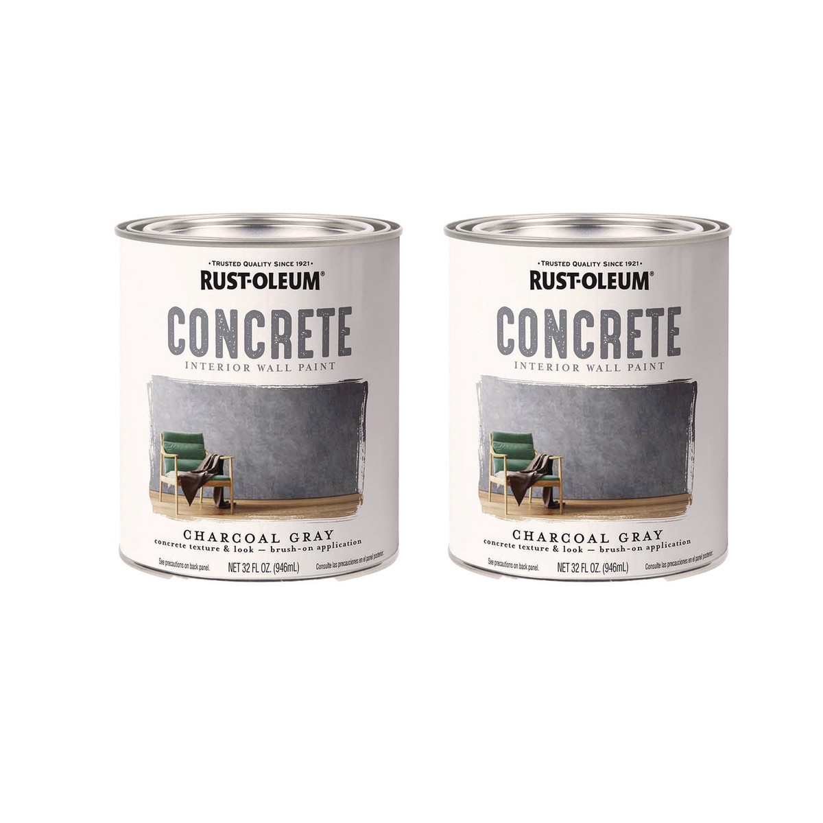 Rust-Oleum Concrete Interior Wall Paint, Flat Charcoal Gray, Quart Can, 2/Carton (RST379906)