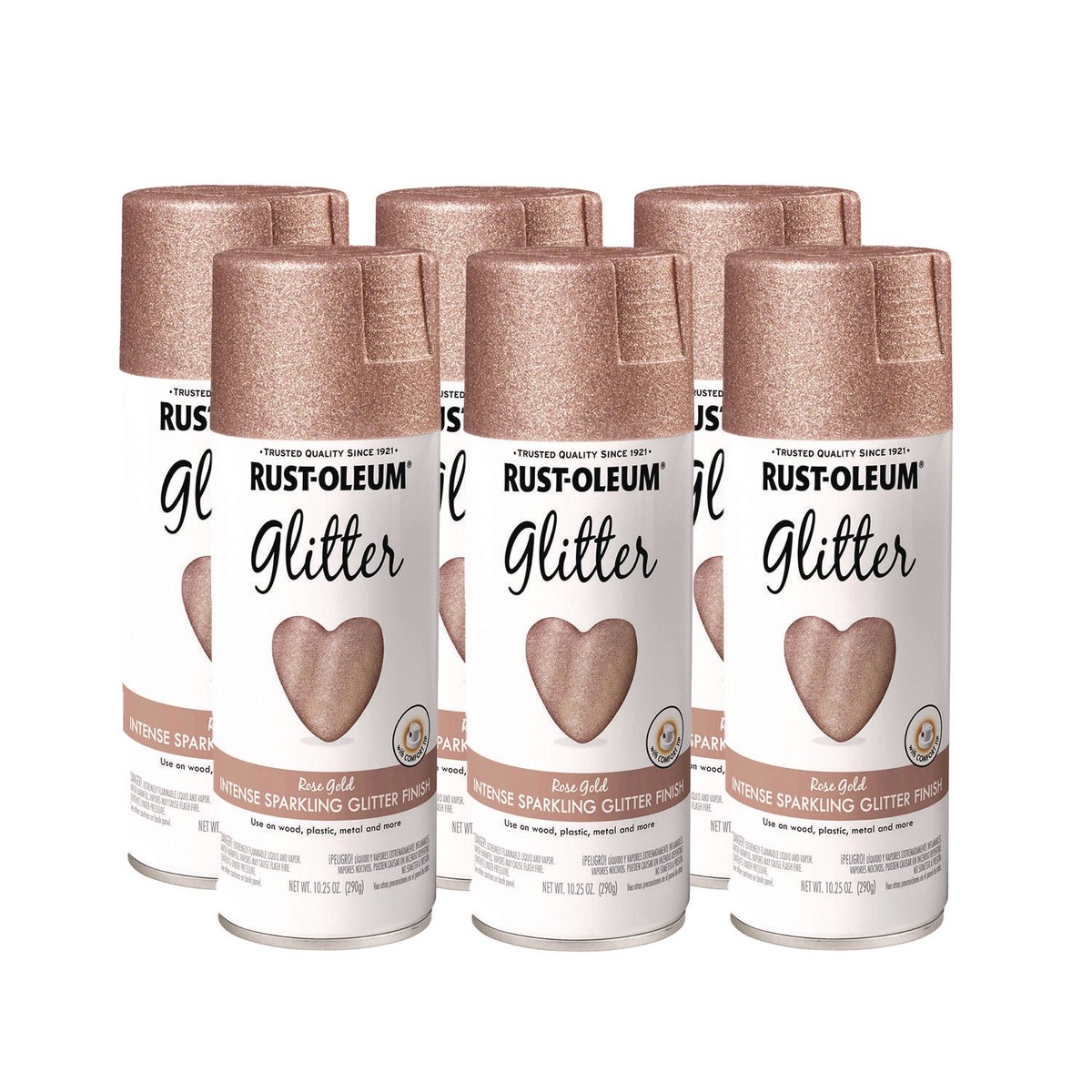 Rust-Oleum Specialty Glitter Spray Paint, Glitter Rose Gold, 10.25 oz Aerosol Can, 6/Carton (RST344697)