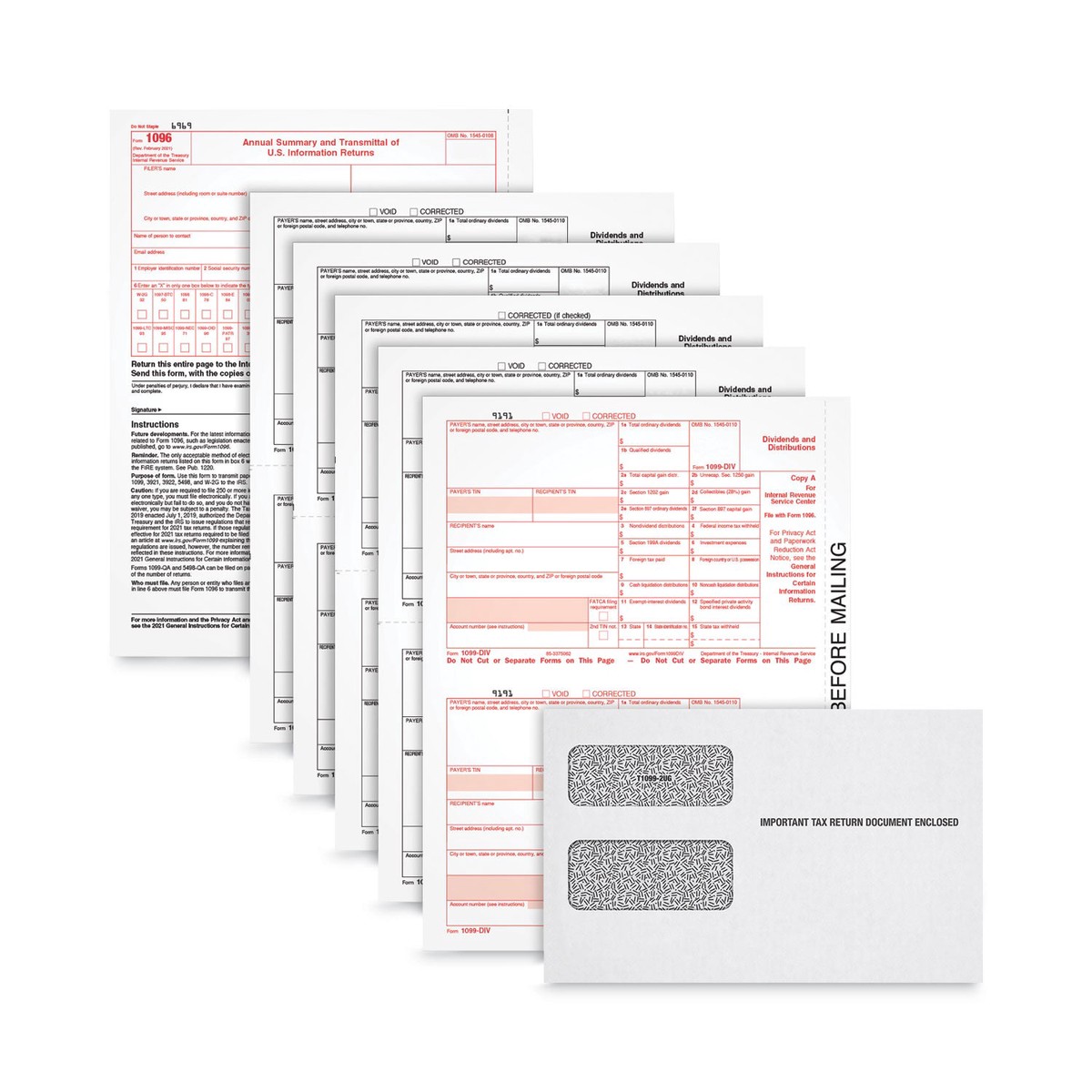 TOPS Five-Part 1099-DIV Tax Form Kit for Inkjet/Laser Printers, Five-Part Carbonless, 8.5 x 5.5, 2 Forms/Sheet, 100 Forms Total (TOPLDIV4KITS)