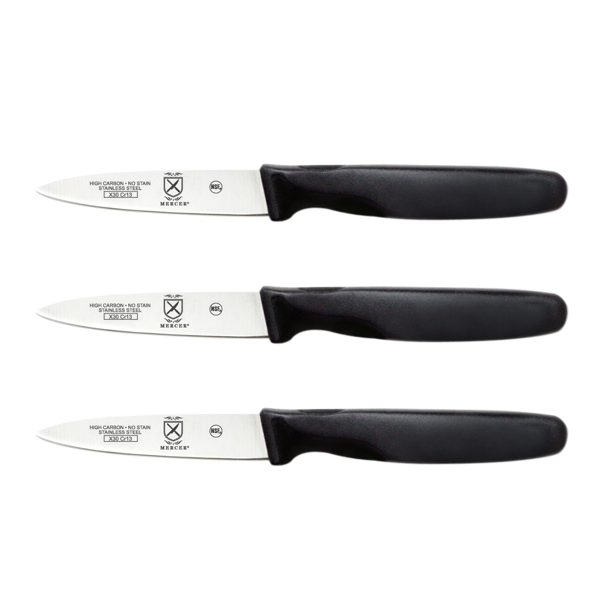 Mercer Millennia 3 Piece Slim Paring Knife Set, 3″, Black – M23903