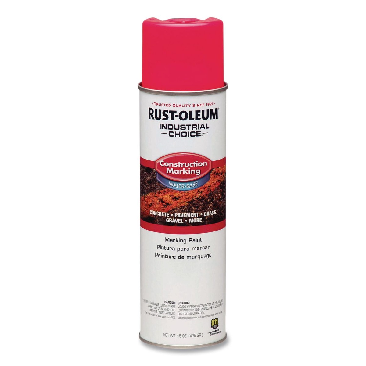 Rust-Oleum Industrial Choice M1400 System Water-Based Construction Marking Paint, Gloss Fluorescent Pink, 17 oz Aerosol Can, 12/Carton (RST264702)