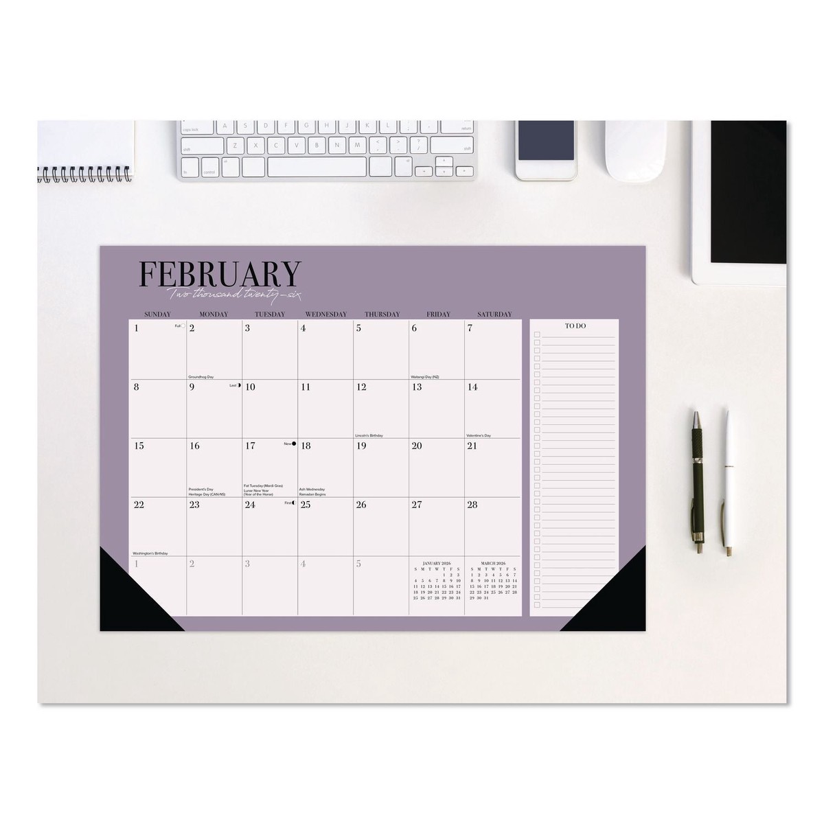 Willow Creek Press Urban Chic Small Monthly Desk Pad Calendar, 17 x 12, White Sheets, Black Headband/Corners, 12-Month (Jan to Dec): 2026 (WPR57179)