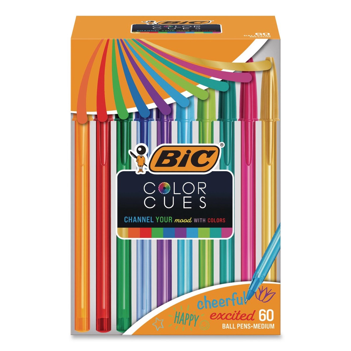 BIC Color Cues Cristal Xtra Smooth Ballpoint Pen, Stick, Medium 1.2 mm, Assorted Ink and Barrel Colors, 60/Box (BICWMSUA60AST)