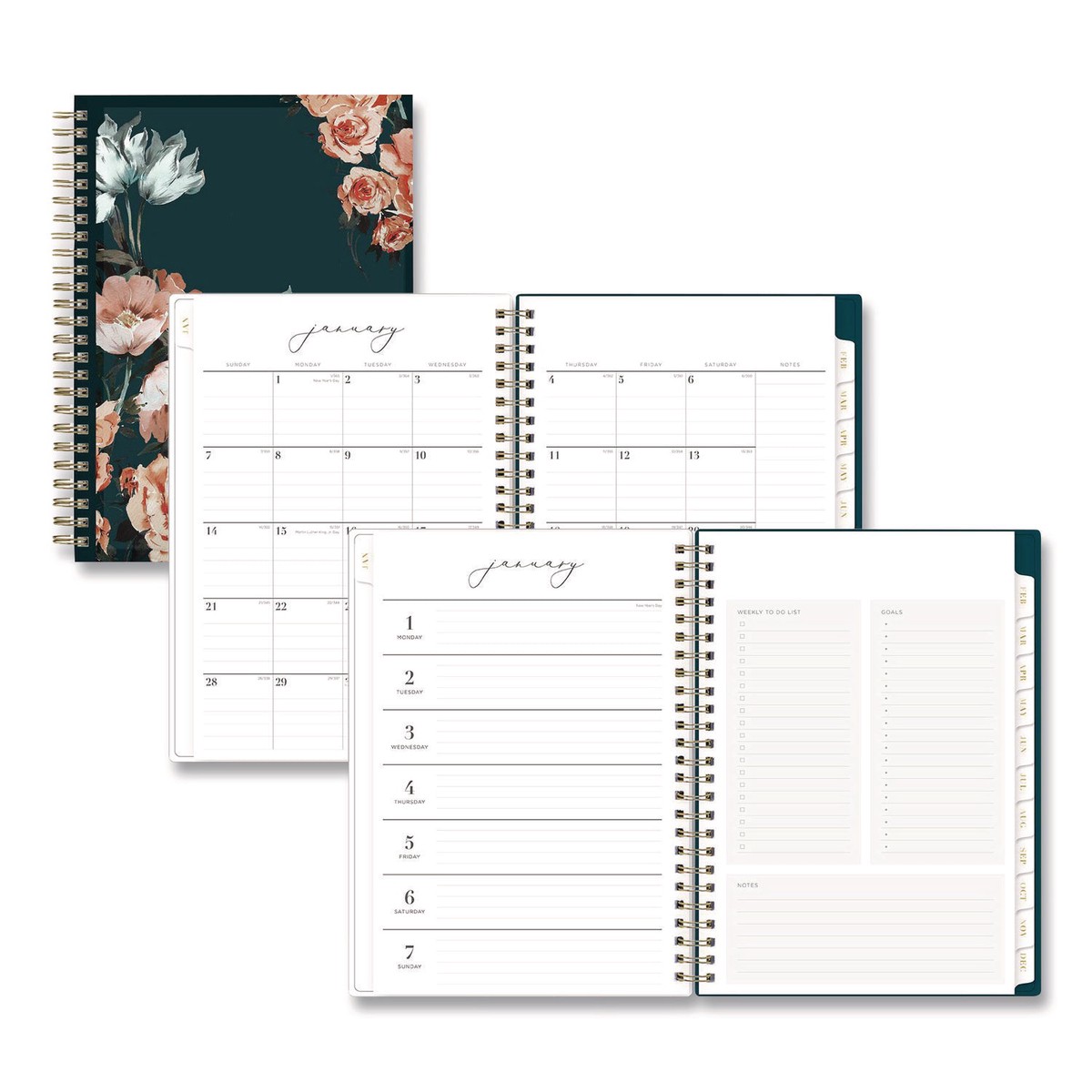 Blue Sky Life Note-It Dania Weekly/Monthly Planner, Floral Artwork, 8.63 x 5.88, Teal/Pink/Blue Cover, 12-Month (Jan to Dec): 2026 (BLS139478)