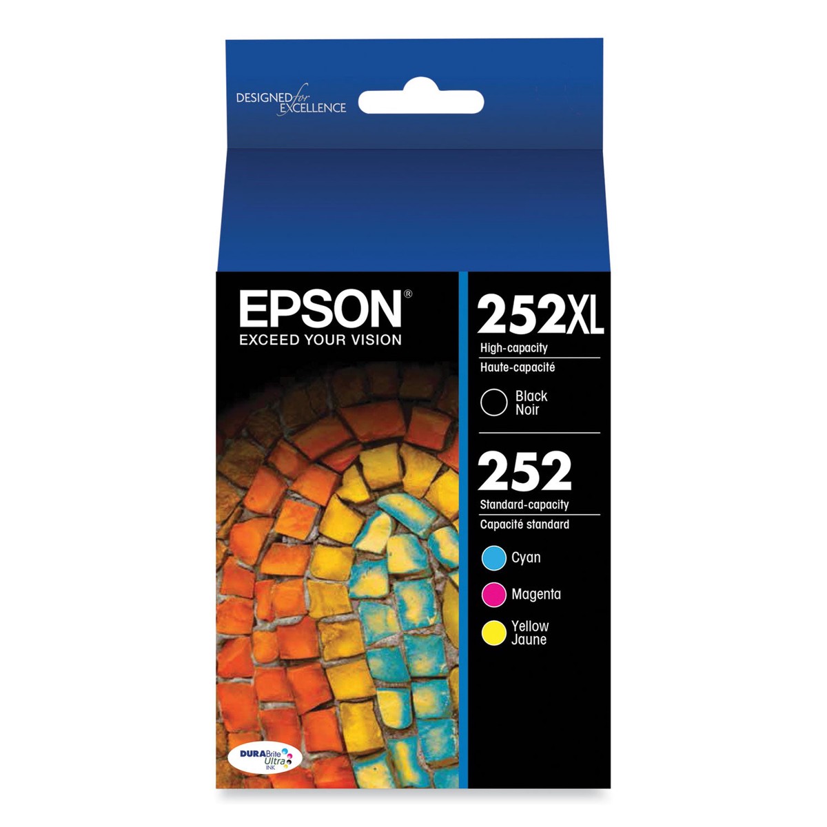 Epson T252XL-BCS (252XL) DURABrite Ultra High-Yield Ink, 1,100 Page-Yield, Black/Cyan/Magenta/Yellow (EPST252XLBCS)