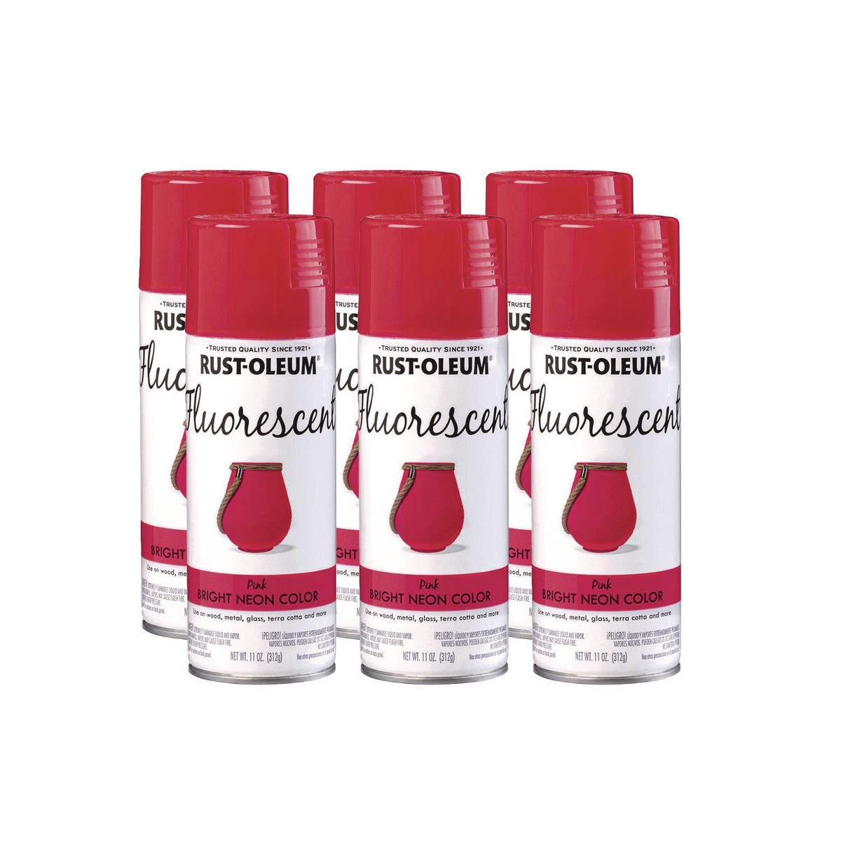Rust-Oleum Specialty Fluorescent Spray Paint, Flat Fluorescent Pink, 11 oz Aerosol Can, 6/Carton (RST342569)