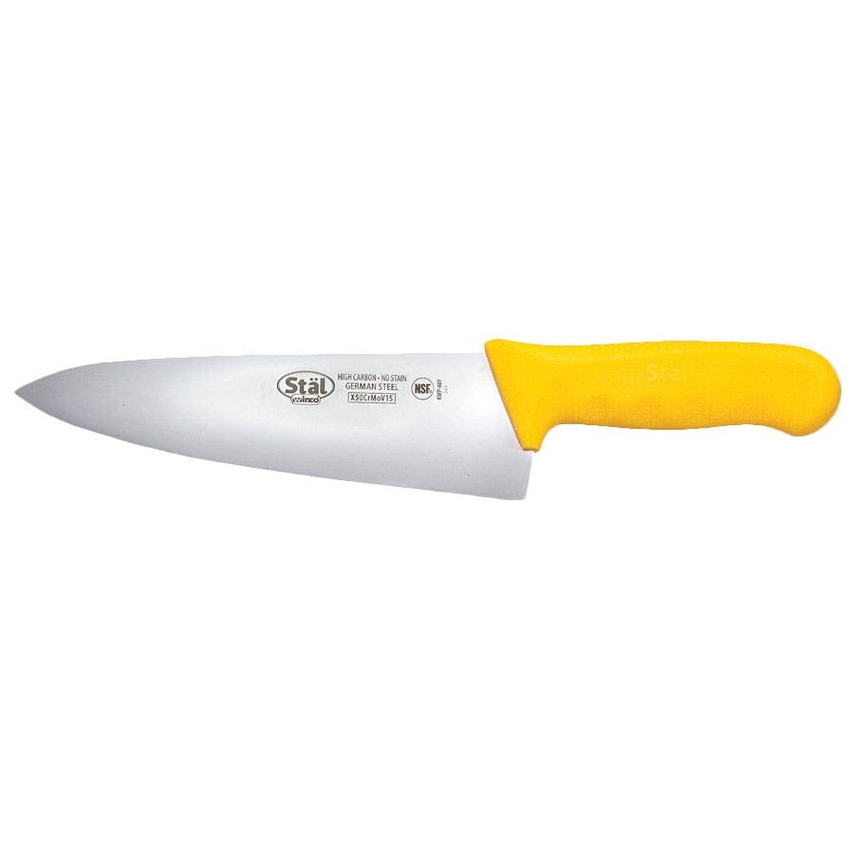 Winco KWP-80Y Stal 8 Inch Chef’s Knife with Yellow Polypropylene Handle | Denson CFE