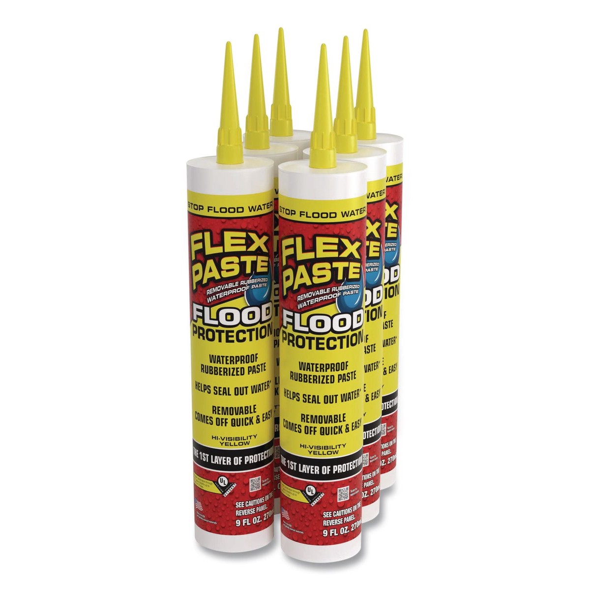 Flex Seal Products Flex Paste Flood Protection Paste, 9 oz Cartridge, Dries Yellow, 6/Carton (FSGRPSYELR10)