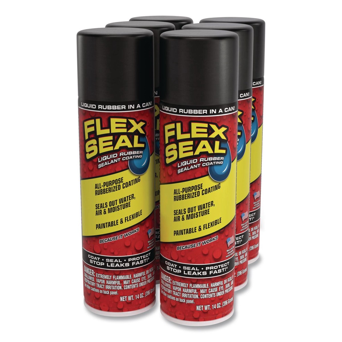 Flex Seal Products Flex Seal Liquid Rubber Sealant Coating Aerosol, 14 oz Aerosol Can, Dries Black, 6/Carton (FSGFSR20)