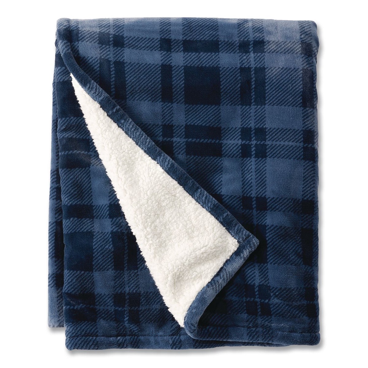 L.L.Bean Wicked Plush Sherpa Throw, 50 x 60, Nautical Navy Plaid (LLB50771733018)