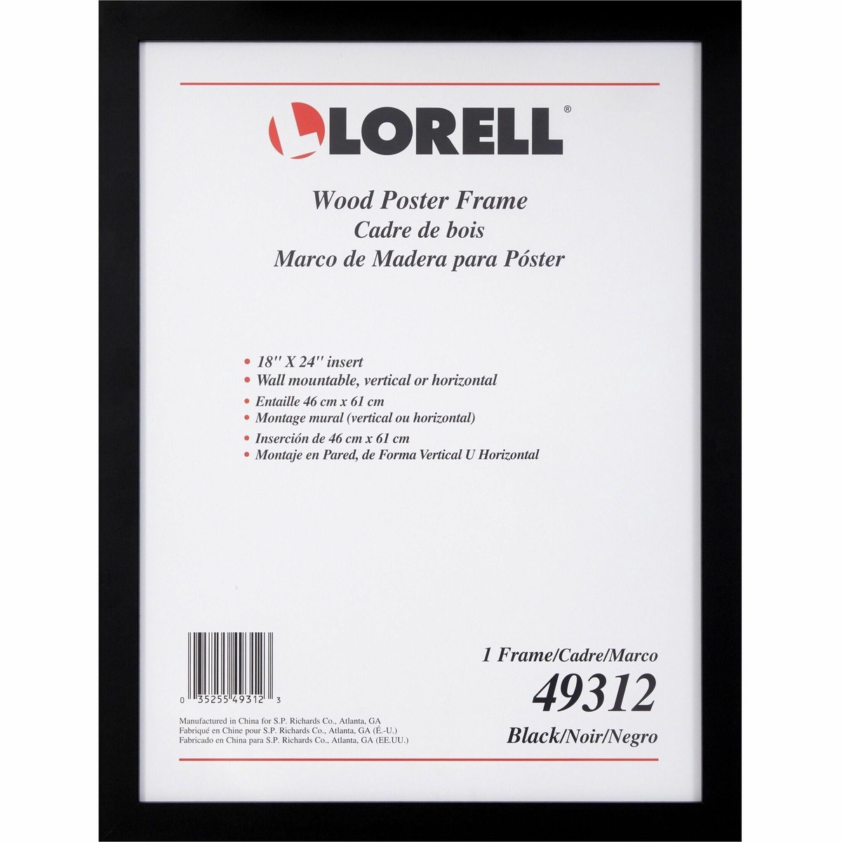 Lorell Wide Frame, 18″ Frame Size, Rectangle, Horizontal, Vertical, Wood, Black, 8/Carton (LLR49312CT)