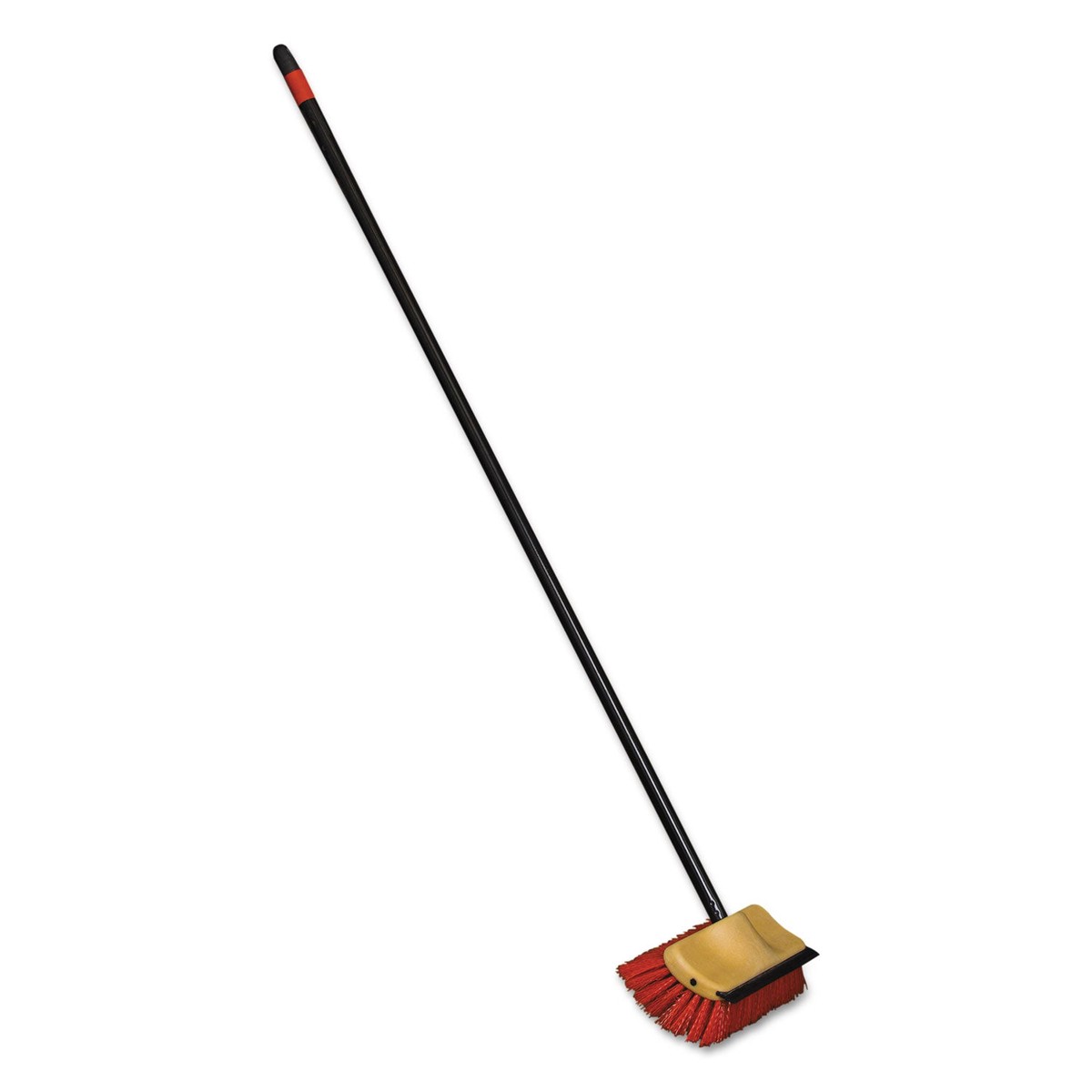 O-Cedar Commercial Bi-Level Floor Scrub Brush, Red Polypropylene Bristles, 10″ Brush, 54″ Black Metal Handle (NCP6615EA)