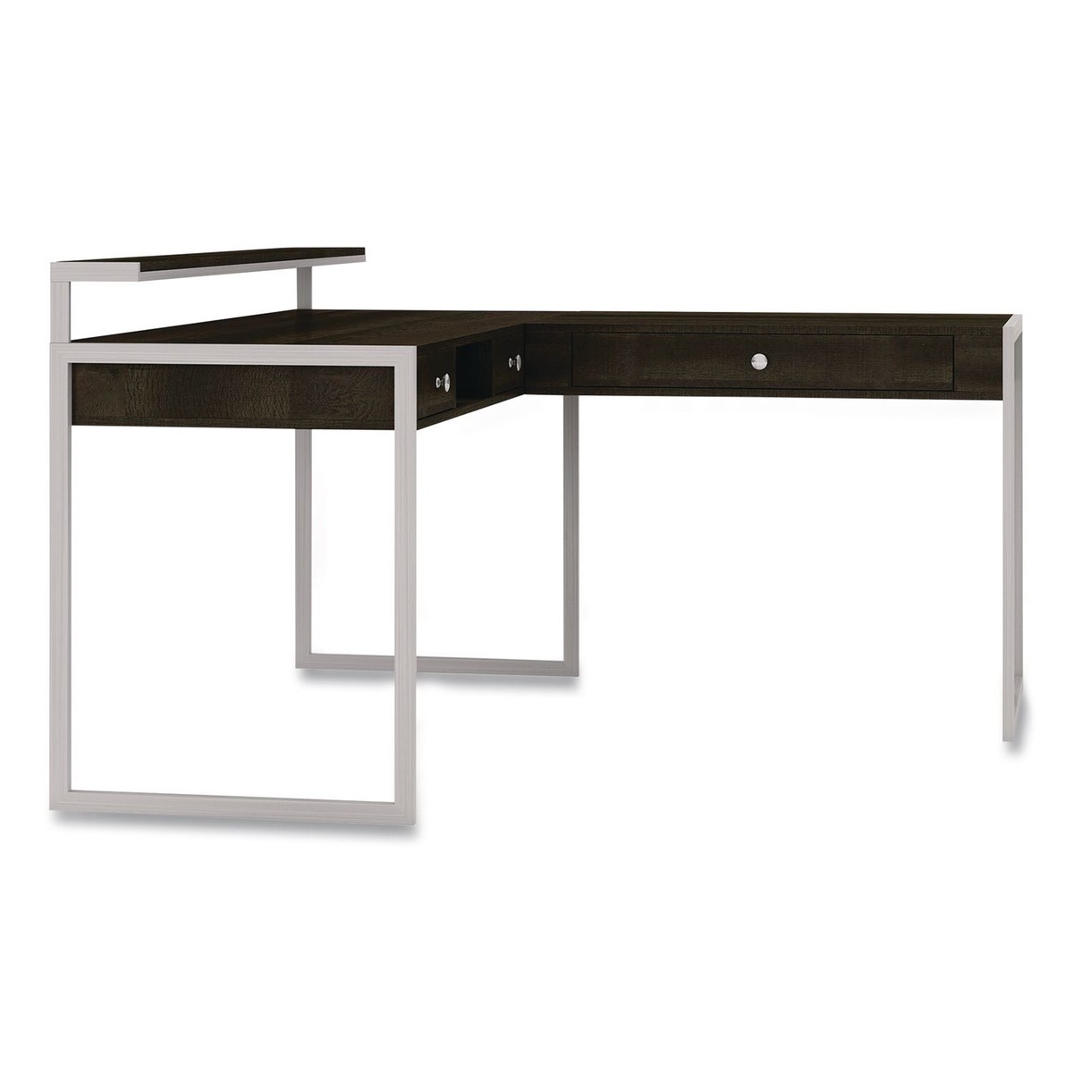 Whalen Asherton L-Shaped Corner Desk, 60″ x 60″ x 35.88″ (Left) and 30″ (Right), Fawn Aged Oak/Titanium (WHLSPUSASHD)