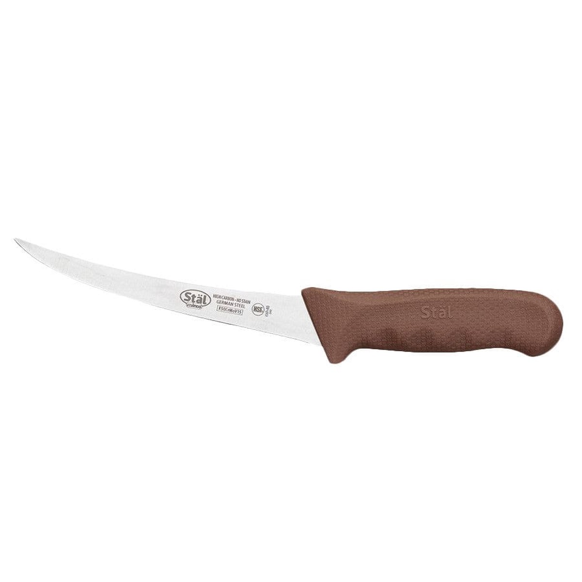 Winco KWP-60N Stal 6 Inch Curved Boning Knife Brown Polypropylene Handle | Denson CFE