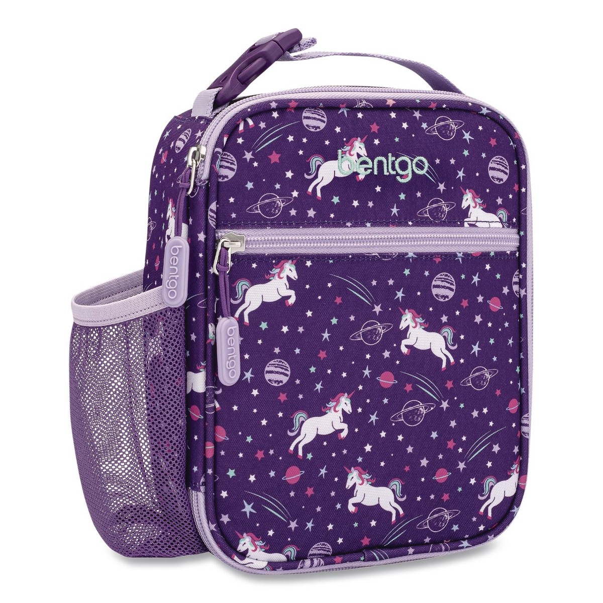 bentgo Kids Insulated Lunch Tote, Unicorns Theme, 7.3″ x 3.5″ x 9.5″, Purple/Multicolor (BEODBGUNI)