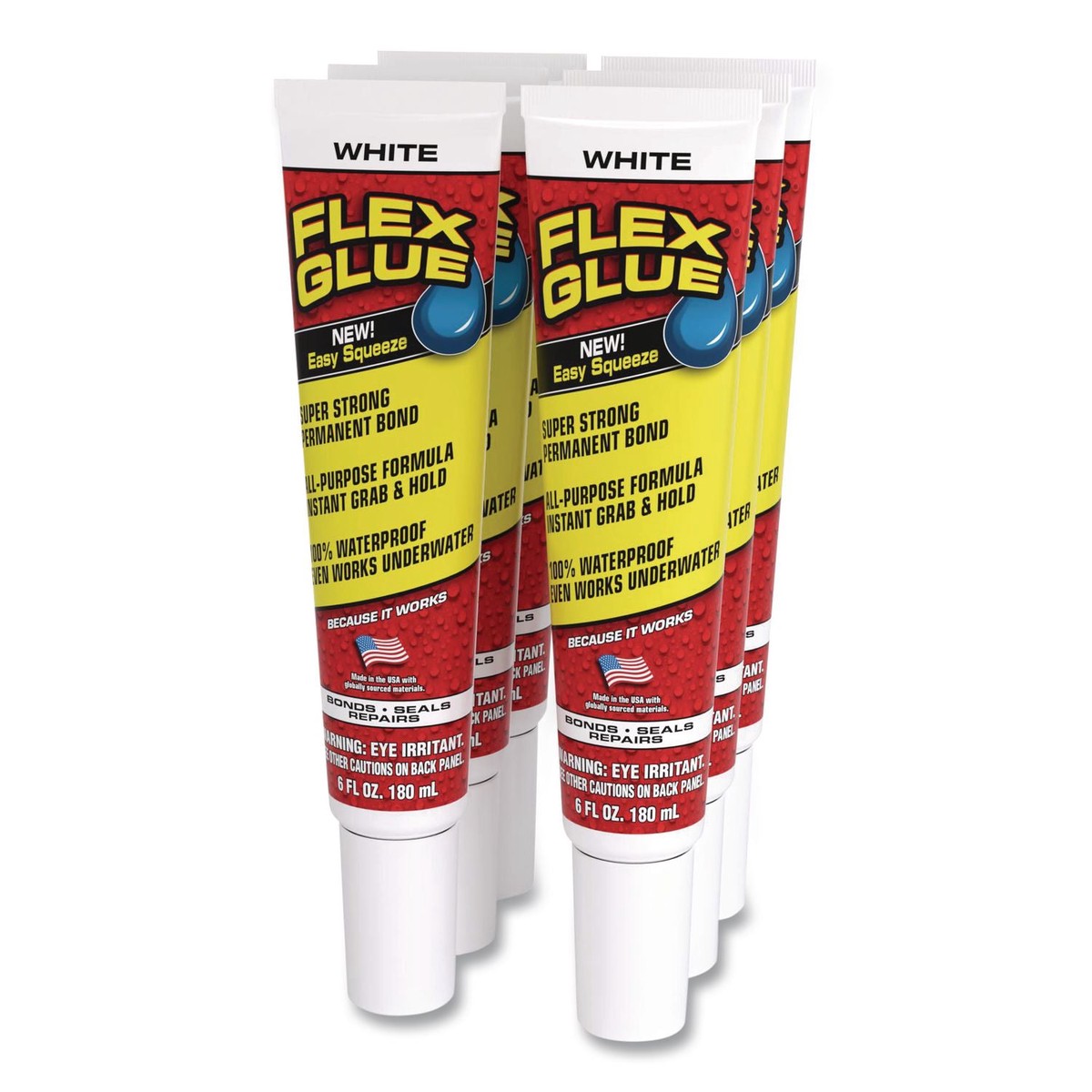 Flex Seal Products Flex Glue Easy Squeeze, 6 oz, Dries White, 6/Carton (FSGGFSTANR06)