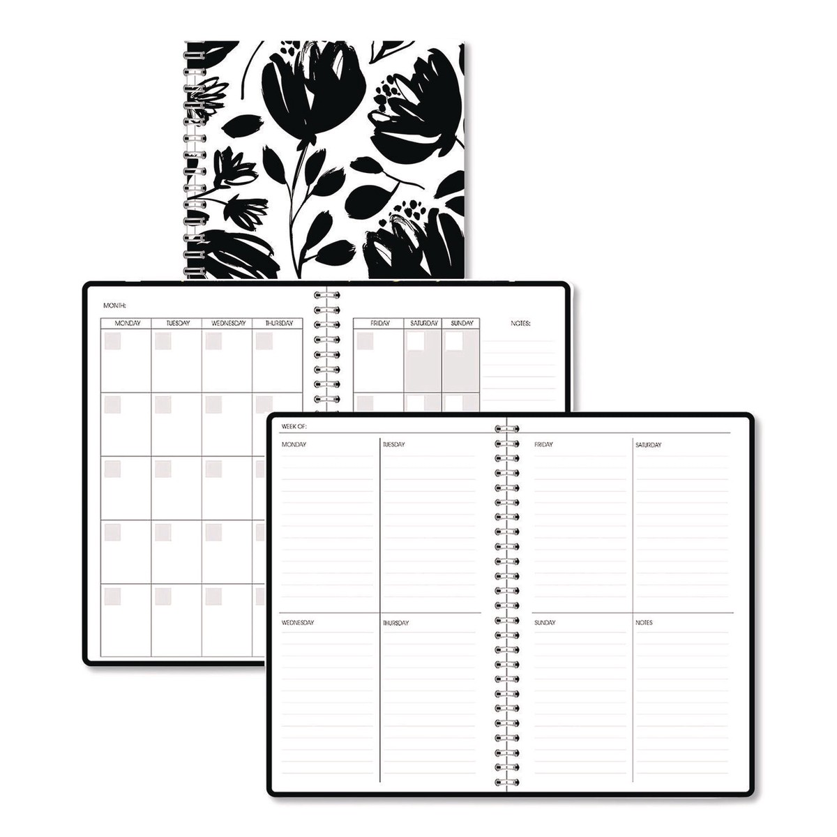 House of Doolittle Recycled Non-Dated Monthly/Weekly Planner, Black and White Floral, Black/White Cover, Undated (HOD212149)
