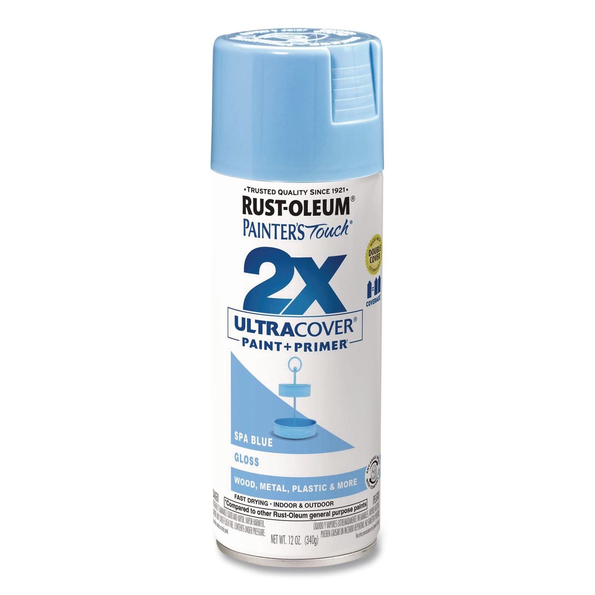 Rust-Oleum Painter’s Touch 2X Ultra Cover Spray Paint, Gloss Spa Blue, 12 oz Aerosol Can, 6/Carton (RST334045)