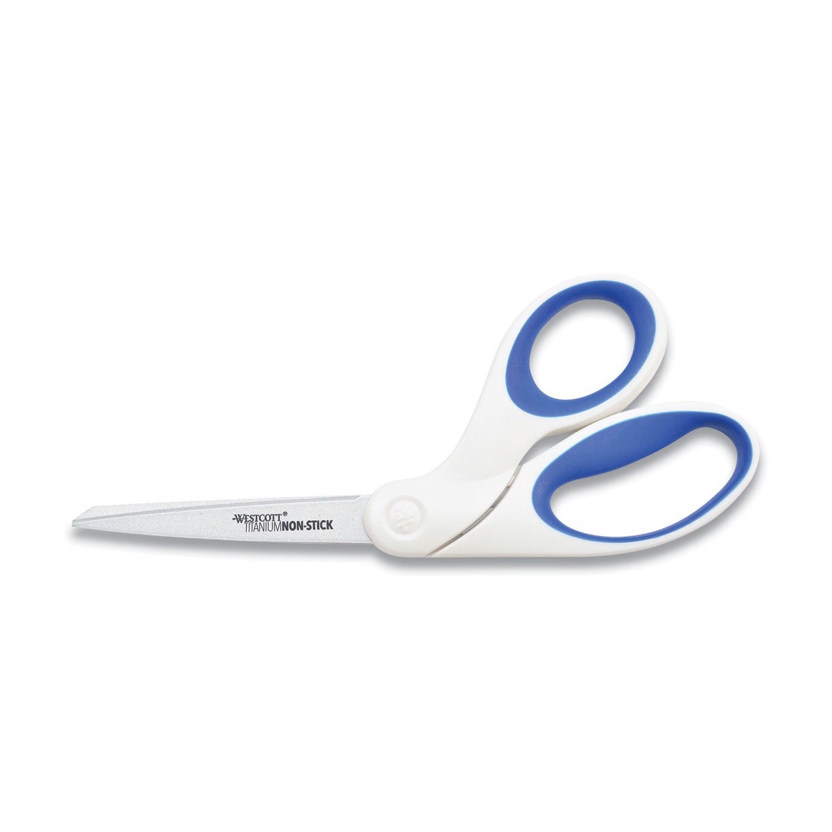Westcott Non-Stick Titanium Bonded Scissors, 8″ Long, 3.25″ Cut Length, Crane-Style White/Blue Handle (ACM16578)