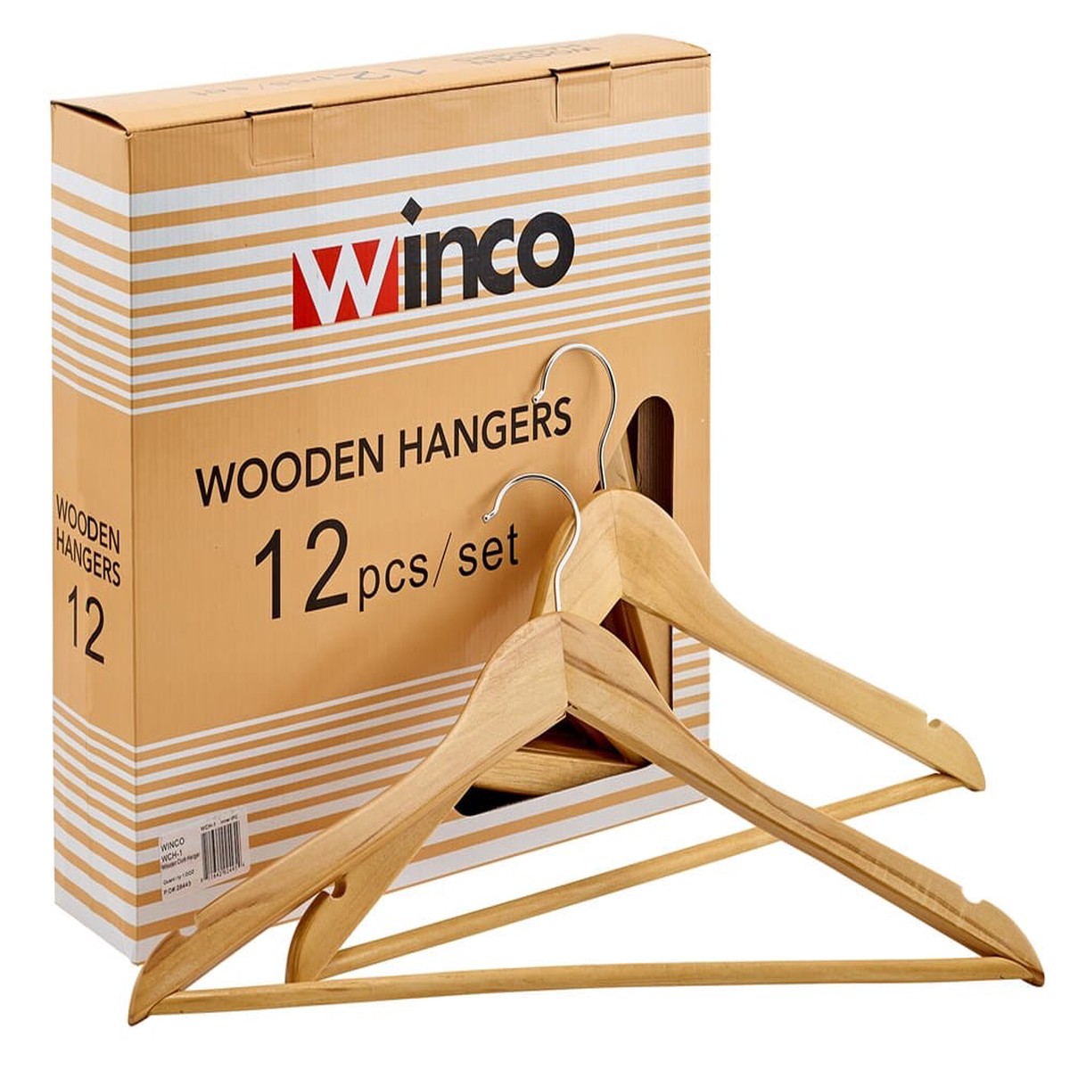 Winco WCH-1 Wooden Coat Hanger with Swivel Metal Hook Maple Hardwood | Denson CFE