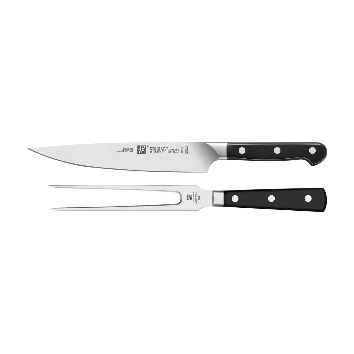 Zwilling Pro 2 Piece Slicing Knife and Carving Fork Set, Black - 1002872