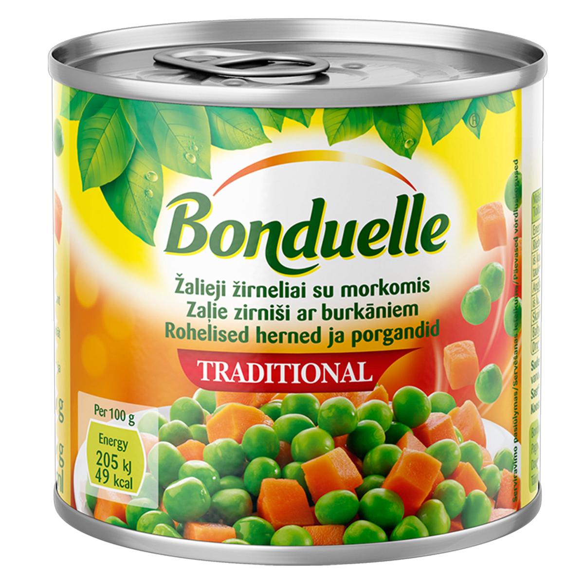 Peas with carrot cubes BONDUELLE, 400 g / 240 g