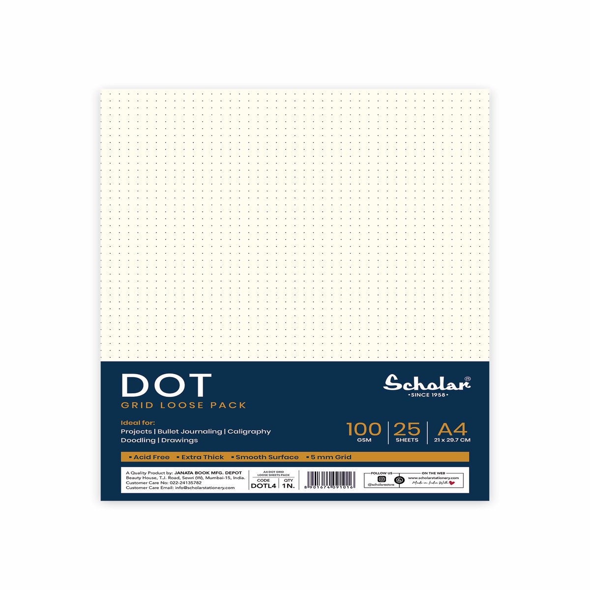 100 Gsm Premium Dot - Grid Loose Sheets (25 Sheets) (DOTL)