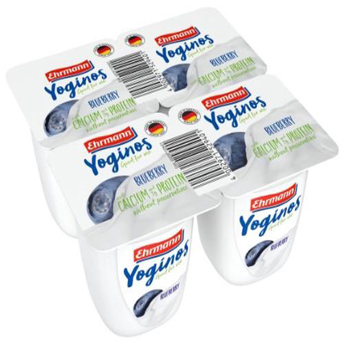 Yogurt YOGINOS, with blueberries, 0.1%, package contains 4 pcs. x 100 g